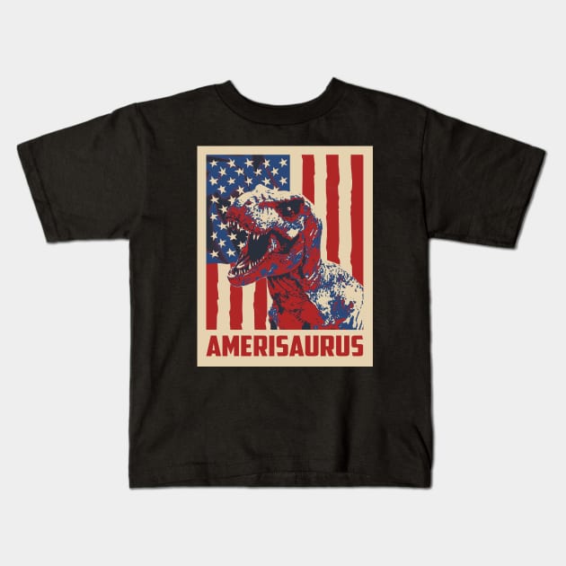 Amerisaurus 4th Of July Kids T-Shirt by mia_me